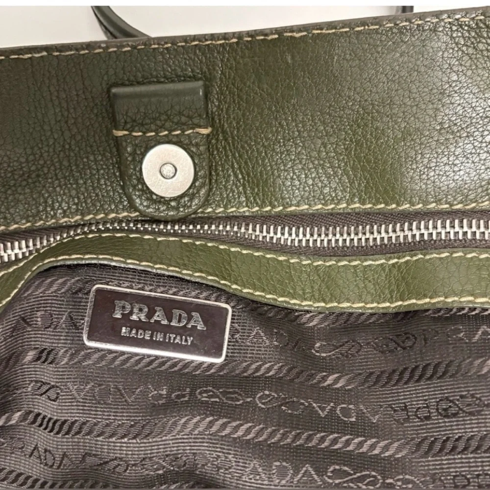Prada Vitello Daino Olive Green Leather Tote — Silver Hardware • Like New - Picture 8 of 9